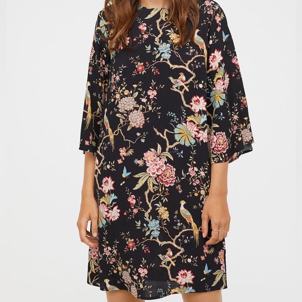 H&M GP & J Baker - Floral Long Sleeve Midi Dress - size 2 (Small)